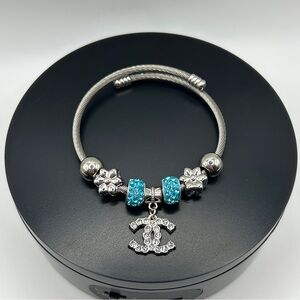 Designer Inspired - Silver and Black Charm Bracelet